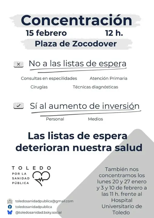 Concentración 15 de febreo Plaza de Zocodover. Toledo por la sanidad pública