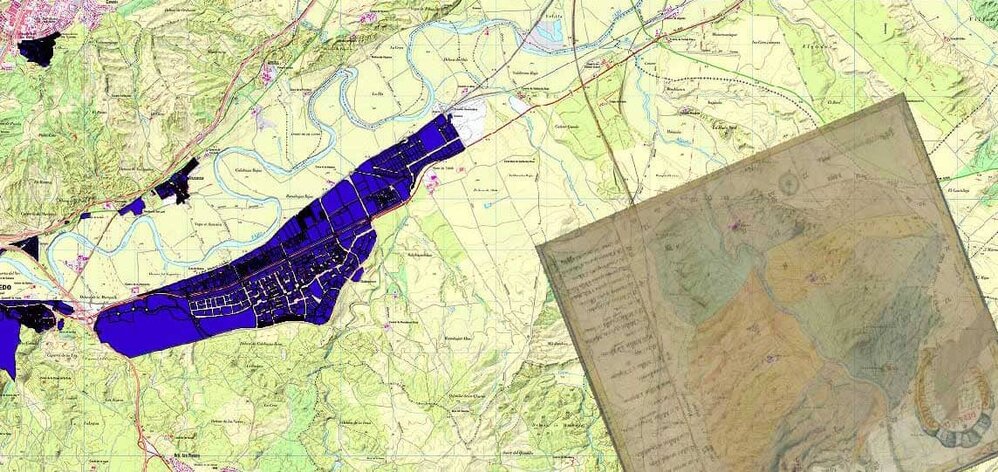 Mapa de la zona del PolígoNo con inclusión del plano de la dehesa de Benquerencia